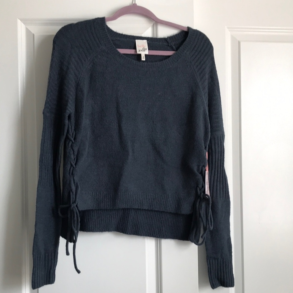 Medium teal sweater with tie-up sides